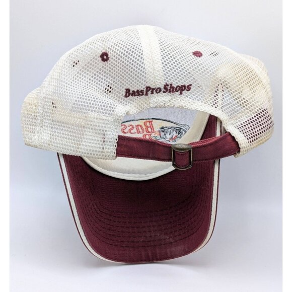 Bass Pro Shops Hat Cap White Red Burgundy Strap Back Fishing BPS Outdoor Mesh - Picture 4 of 5